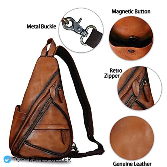 Genuine Leather Sling Backpack Convertible Vintage Retro Daypack Casual main image 7